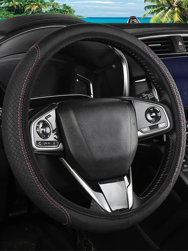 Car Steering Wheel Cover Universal PU Leather Breathable Anti-Slip Automobile Steering Wheel Covers Auto Interior Accessories