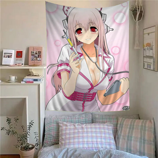 Miniso Super Sonico Manga Colorful Tapestry Wall Hanging Hanging Tarot Hippie Wall Rugs Dorm Home Decor