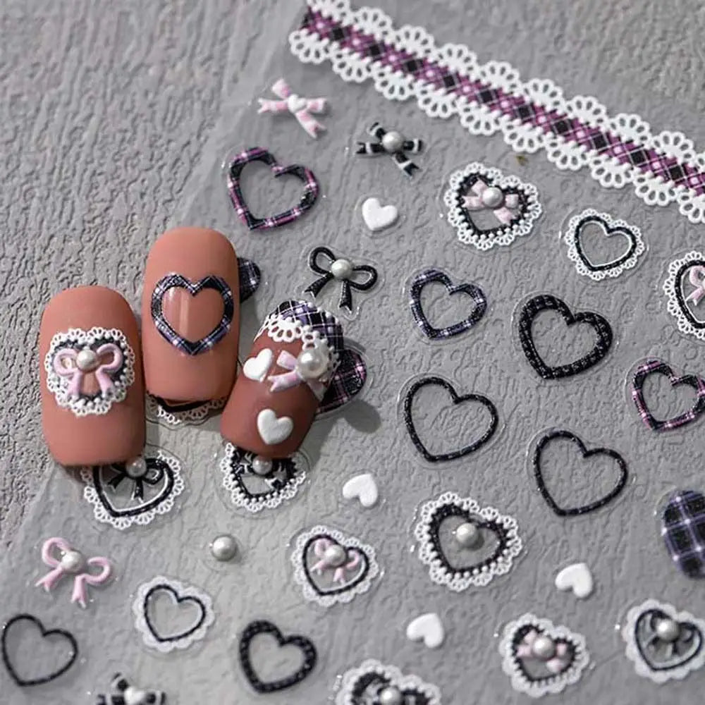 Sweetheart Bow Nail Decals – Pearl Lace Stickers in Romantic Shades