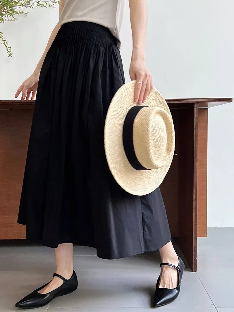 Elegant High-Waisted Pink A- Line Skirt Sweet Umbrella Design Sensibility Plenty of Pleats Medium-Length Women's Fashion