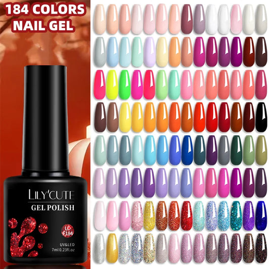 LILYCUTE Color Explosion – 184 Shades of Long-Lasting Gel Polish with Red Glitter Magic
