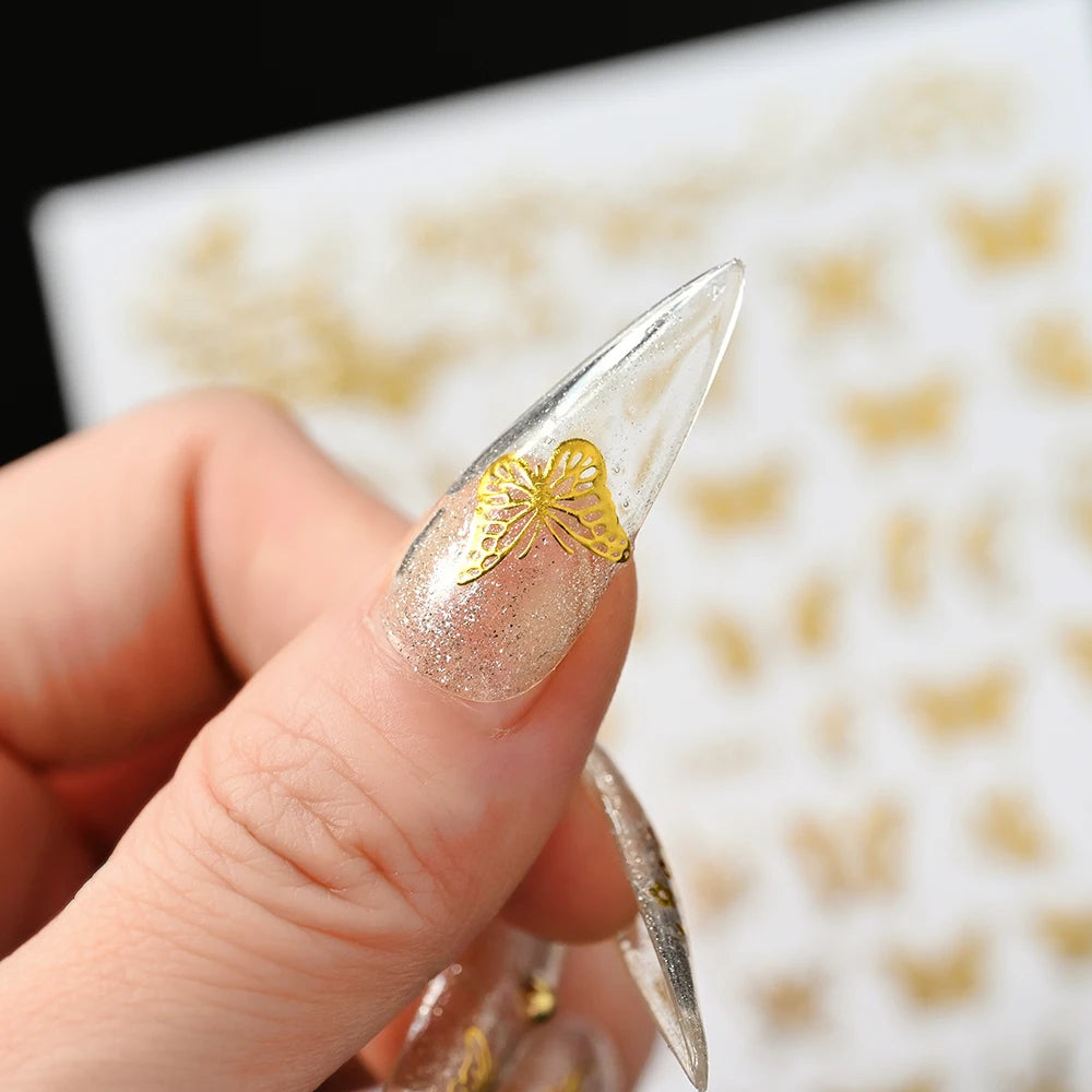 Glitter Flame Nail Art Set – Self-Adhesive Silver Stickers with Butterfly Foil for Manicure Magic