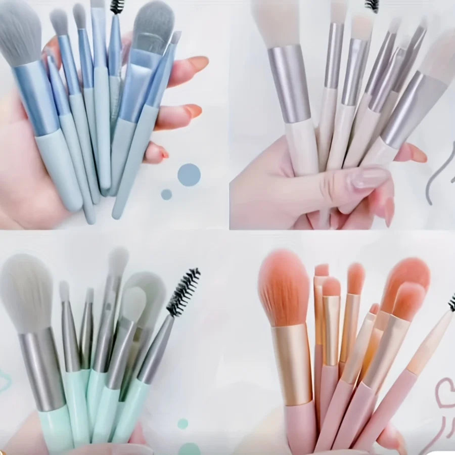 8Pcs Soft Bristle Makeup Brush Set - Portable Beginner-Friendly Tools for Eyeshadow/Blush/Lip/Lash Comb-Handled Travel Gift Set