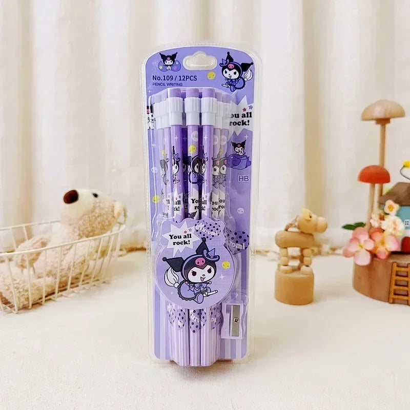 Sanrio Magic Pencil Set – 12 Cute HB Pencils + 1 Roller Box Featuring Cinnamoroll & Kuromi for Writing & Drawing Fun