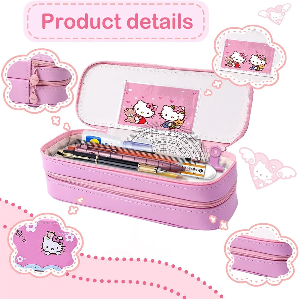 Hello Kitty & Kuromi Double-Layer Pencil Case – Cute Cartoon Kawaii Stationery Box for Students, Kids & My Melody Fans