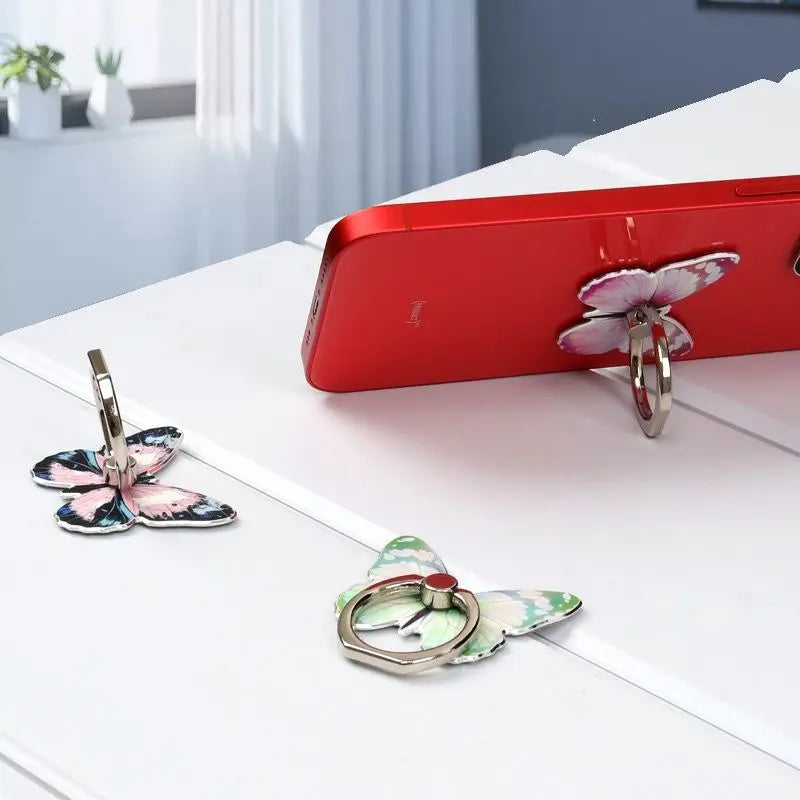 Universal Mobile Phone Luxurious Butterfly Finger Ring 360° Rotation Holder Folding Metal Stand Back Sticker Bracket for iPhone