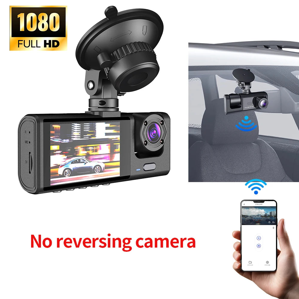 Car DVR 3 Cameras Recorder Rear Inside Vehicle 3-Lens Dash Cam Three Way Camera DVRs Dashcam 3 Channel Video Camcorde 1080P HD