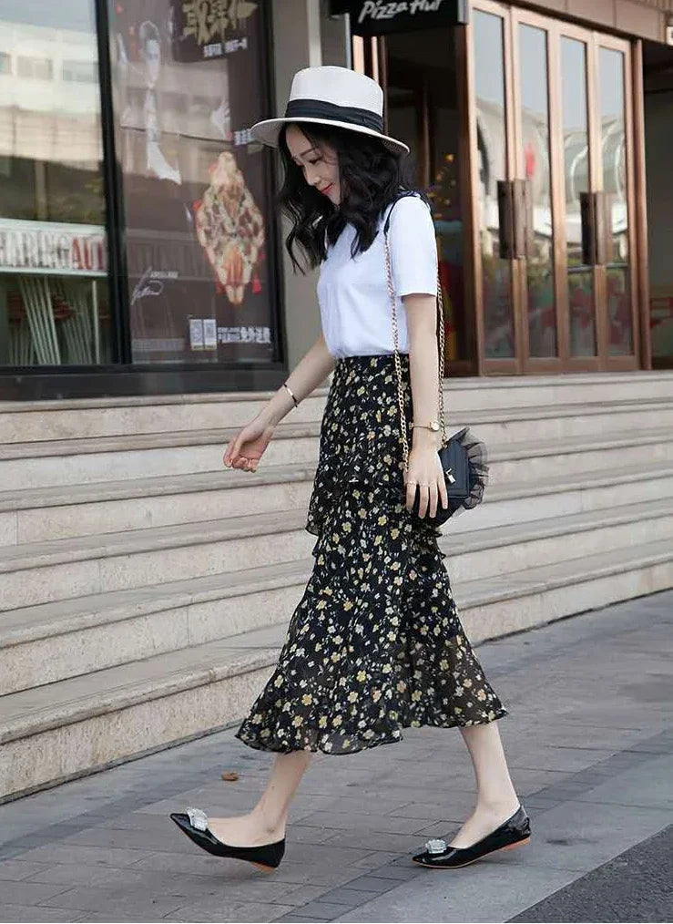 Midi Women's Skirt Chiffon New In Female Skirts Streetwear Harajuku Modest Summer 2024 Clothing Sales Chic and Elegant Aesthetic