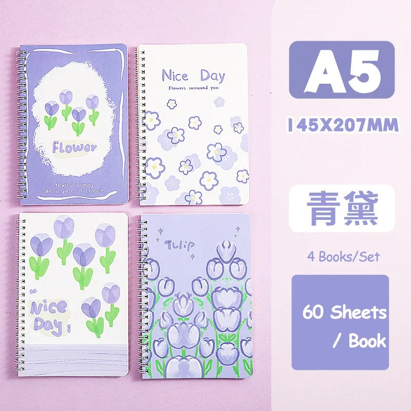 A5 Oil Painting Cover Coil Lined Notebook Set 1/2 Random Cute Books Kawaii Korean Stationery School Supplies for Students