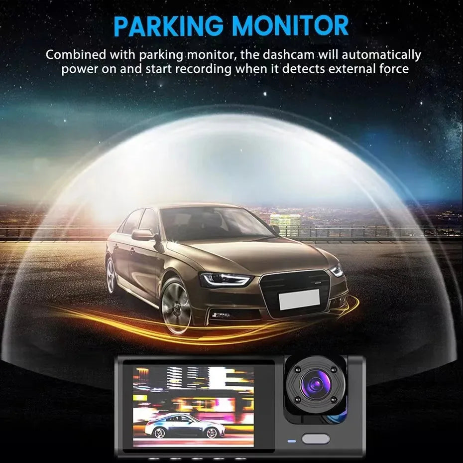 Car DVR HD 1080P tachograph 3 lens 2.0-inch IPS recorder tachograph Rearview mirror Driving recorder night vision