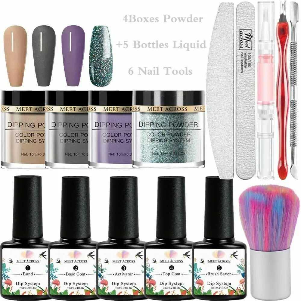 8 Colors Dip Powder Nail Set – Classic Nude Pink & Glitter Collection for DIY Salon Nails