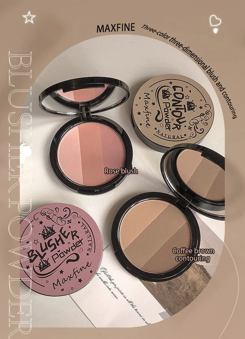 Three-color Blush Palette Delicate Long-lasting Waterproof Non-fading Eyeshadow Blush Integration Tray