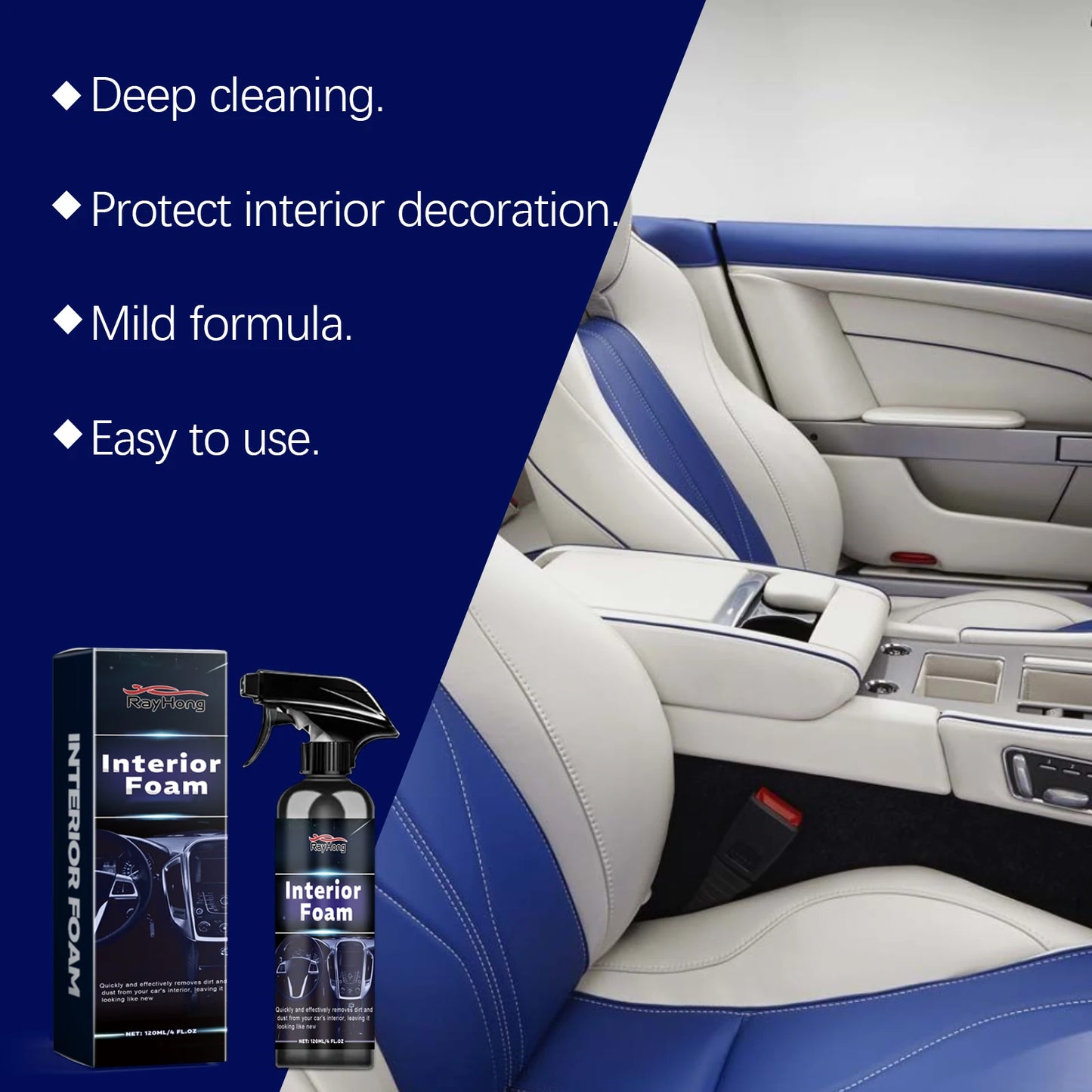 Multi-Surface Car Foam Cleaner For Leather Seats, Dashboard & Floor Mats - Quick Stain Removal Prevents Dryness And Cracking
