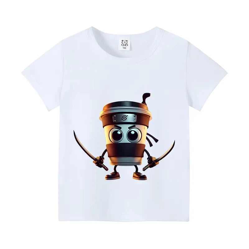Italian Brainrot Animals Kids Cotton T-shirt Cappuccino Assassino  Tops for Kids Funny Cartoon Print Cute Tee Summer Clothing