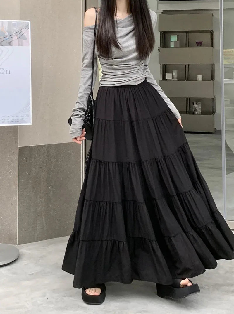 Summer High Waist White Mini Skirt Women Fashion Korean Patchwork A-Line Skirts Female Summer Solid Elegant All-Match Long Skirt