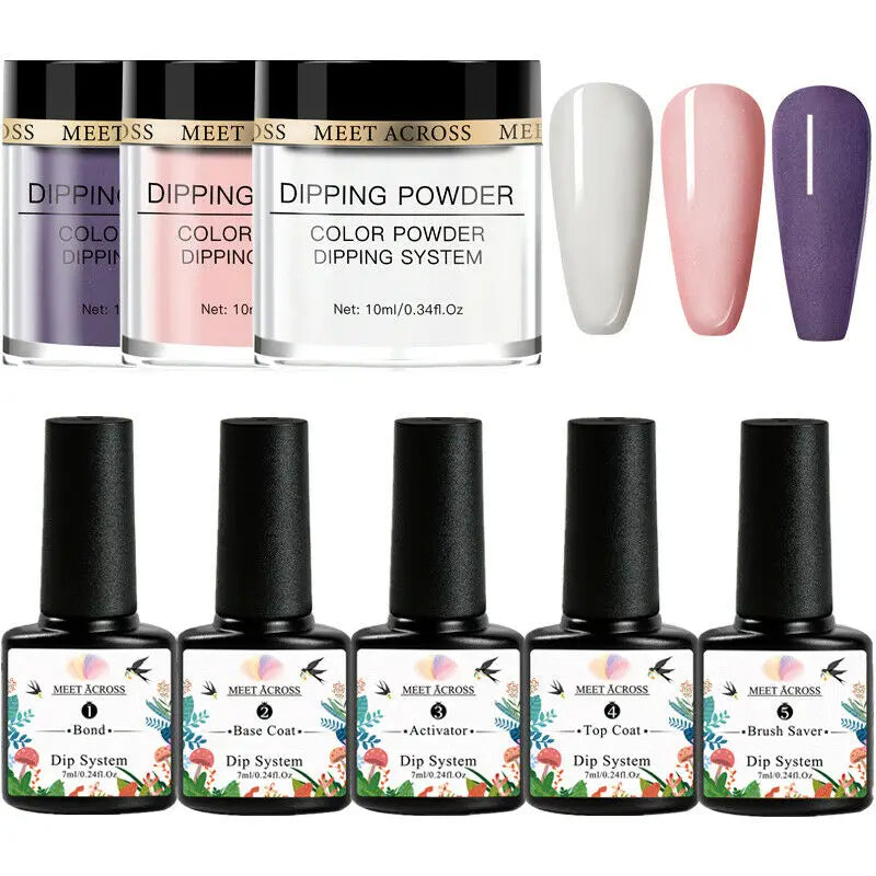 8 Colors Dip Powder Nail Set – Classic Nude Pink & Glitter Collection for DIY Salon Nails