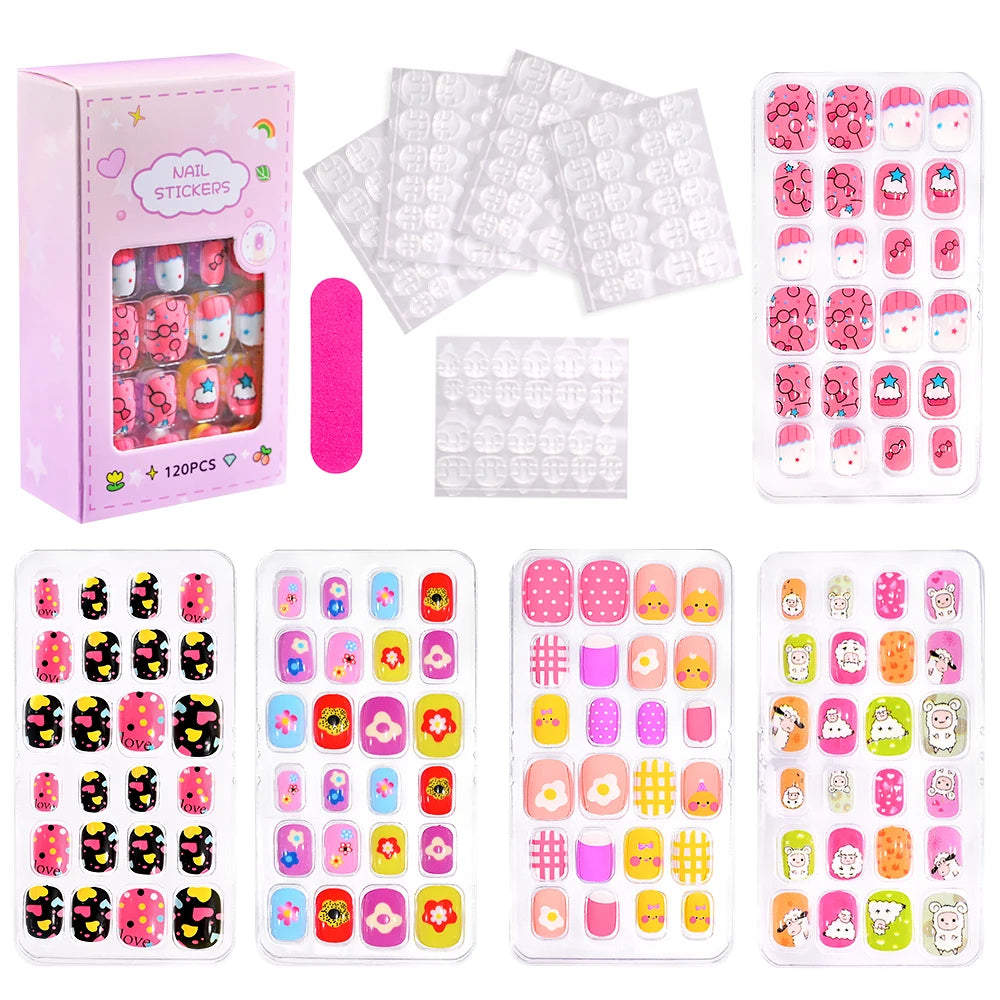 Magical Nail Party – 120PCS Cute Cartoon Nails for Girls with Colorful Festival Vibes