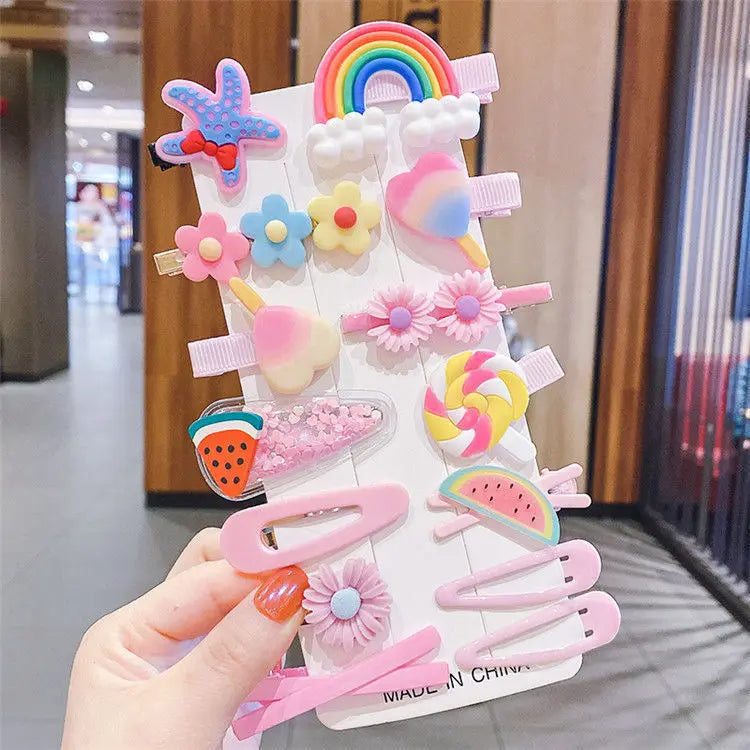 4-Pack Cartoon Hair Clips – Cute Flowers & Fruits for Baby Girls!
