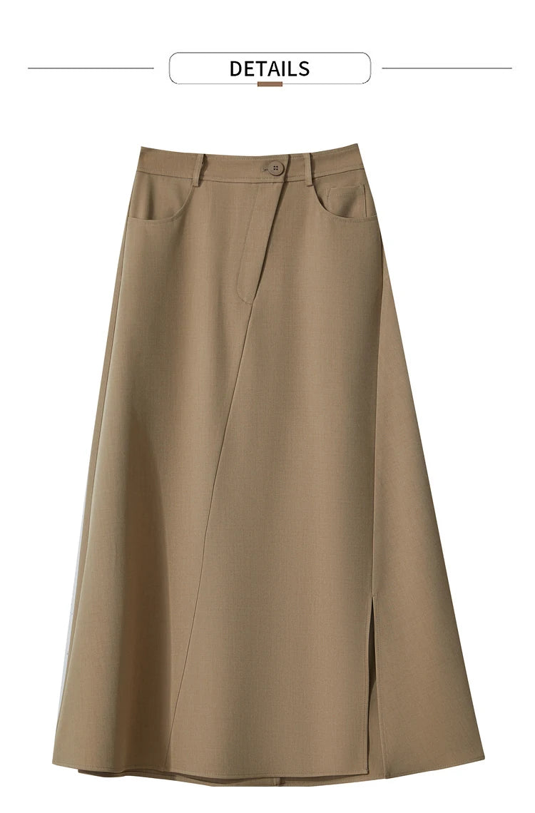 Amii Minimalist Spring New Commuter Asymmetrical Oblique Placket Split Skirt Non Ironing Anti Wrinkle A Shape Skirt 12551003