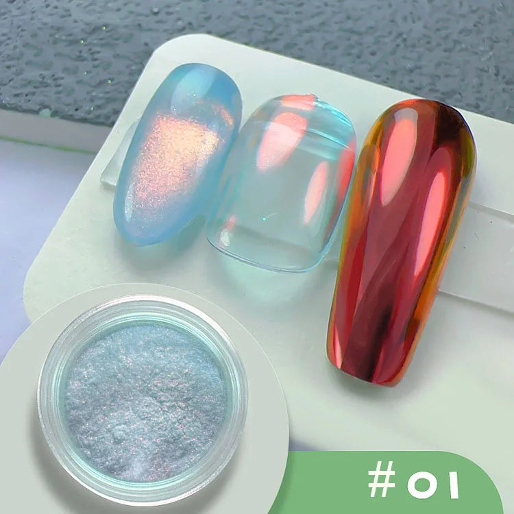 Aurora Holographic Nail Art Powder – Chrome Mirror Effect Glitter for UV/LED Nails