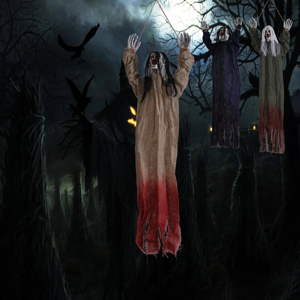 Halloween decoration hanging ghost crawling ghost long hair skeleton haunted house secret room horror props joint movable 2025