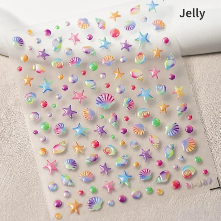 Colorful & Fun Beach Bloom Nail Art – 5D Stickers with Coral, Petals & Ocean Charms