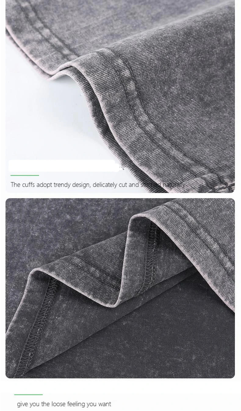 Washed Vintage T-Shirts Men's Street Hip Hop Retro Punk T Shirt Harajuku Casual 250gsm Cotton Short Sleeve Acid Wash TShirts Top