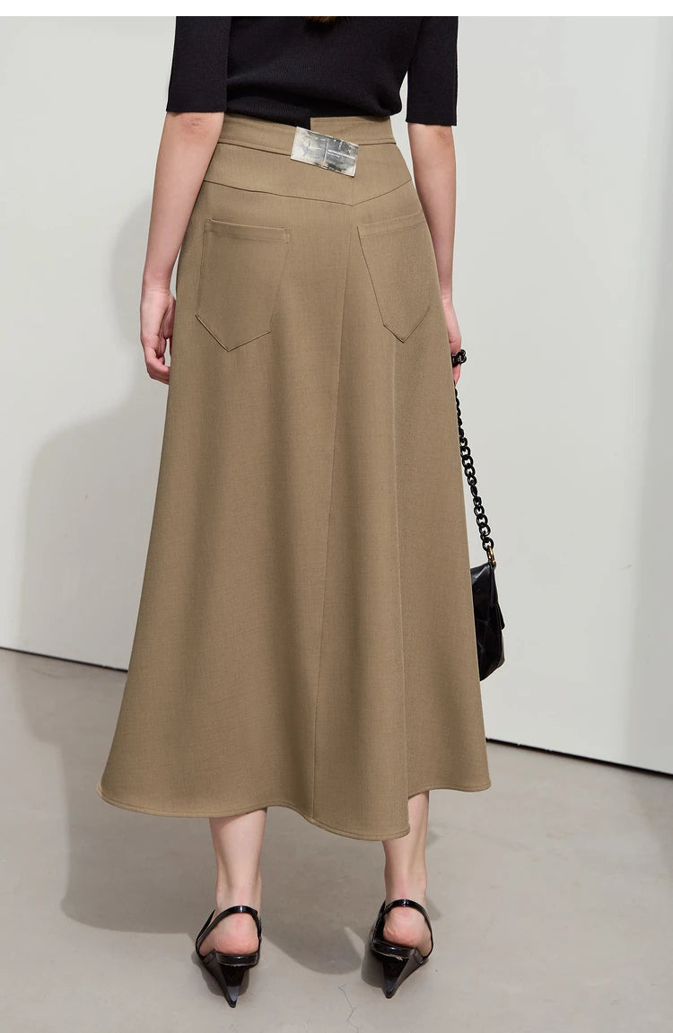 Amii Minimalist Spring New Commuter Asymmetrical Oblique Placket Split Skirt Non Ironing Anti Wrinkle A Shape Skirt 12551003