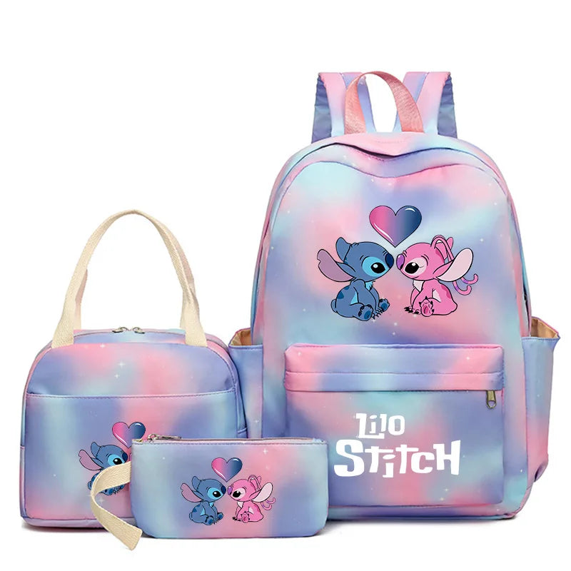Lilo & Stitch Cartoon Backpack Set – 3-Piece Schoolbook Combo with Lunch Bag for Kids & Teens