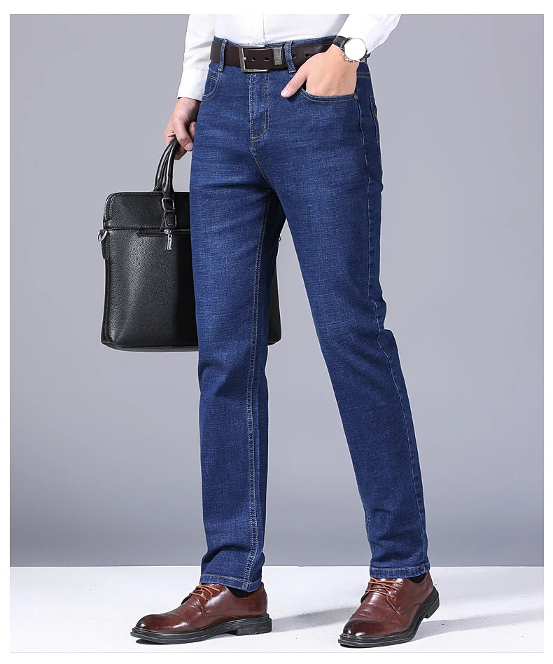 2025 New Business Men's Jeans Casual Comfortable Straight Stretch Fashion Classic Premium Blue Black Denim Pants Large Pants