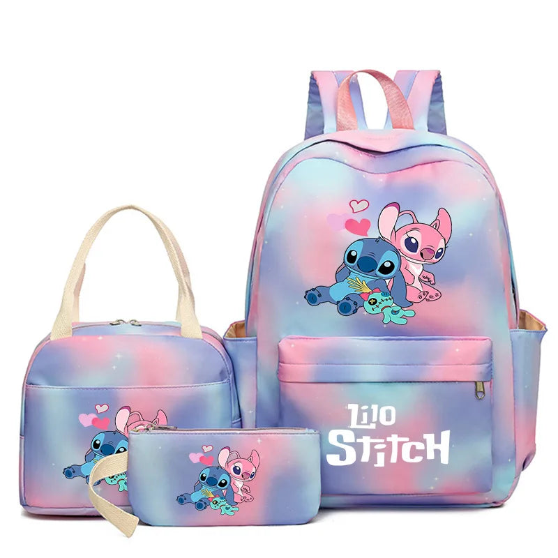 Lilo & Stitch Cartoon Backpack Set – 3-Piece Schoolbook Combo with Lunch Bag for Kids & Teens