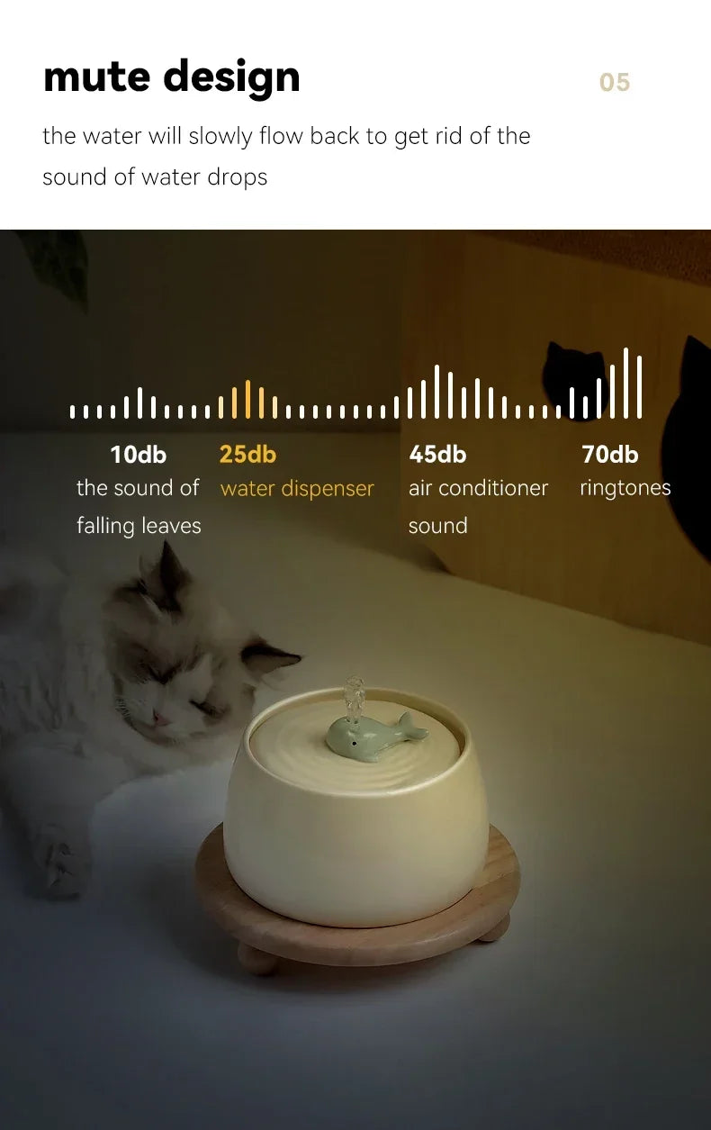 1.3 L Ceramic Cat Water Fountain USB Charging Pet Water Feeders Dogs Automatic Circulating Filtration Flow Water Dispenser
