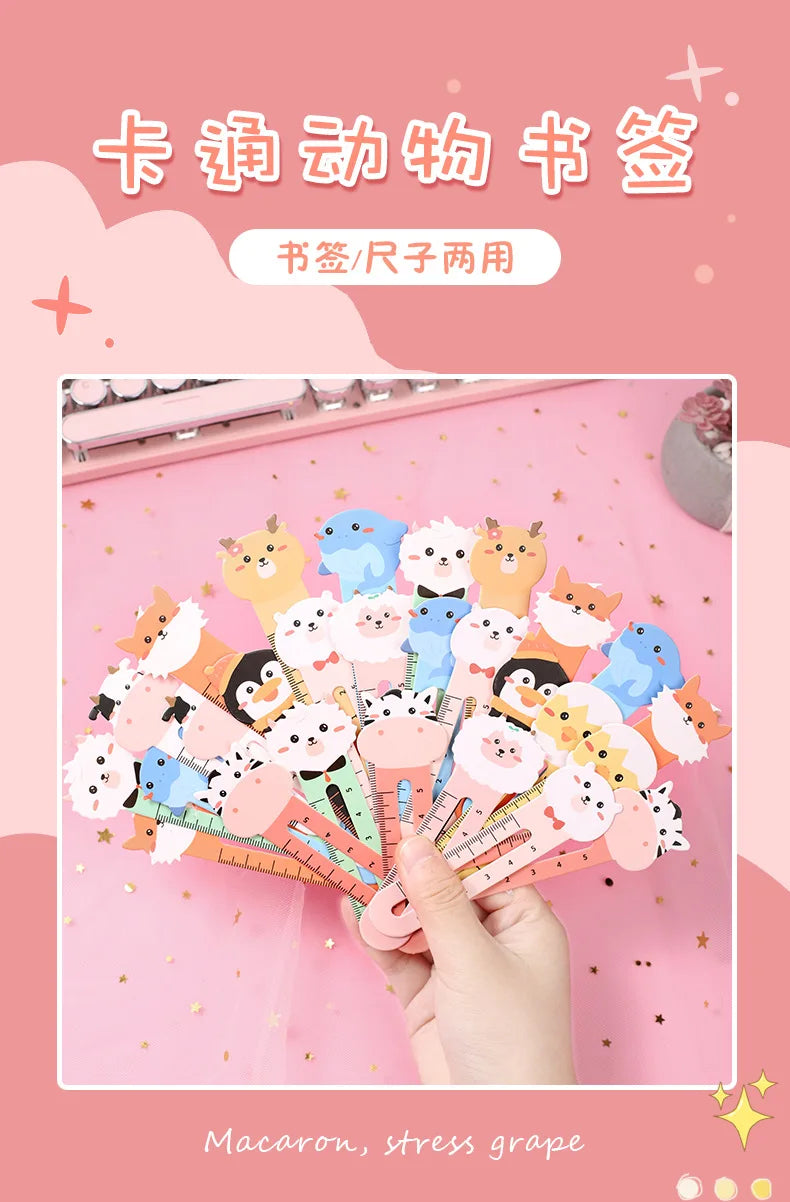 Cartoon Animal Bookmark Set – 50pcs Cute Bear & Kitten Ruler Page Markers for Students & Stationery Fans!