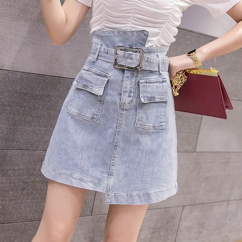 Female Jeans Skirts Coquette Chubby Midi Women's Denim Skirt Sexy New in Vintage Aesthetic Y2k 2024 Trend Summer A Line Casual V