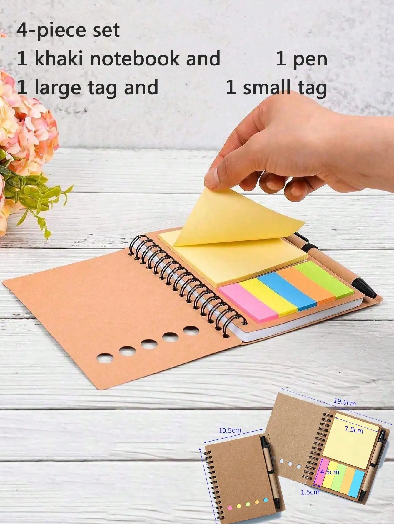 4-Pack Spiral Notebook Set-Pocket Notepad with Pen Loop,Sticky Notes&Index Tabs,4.1x5.3"Brown Paper Cover,Portable Lined Journal