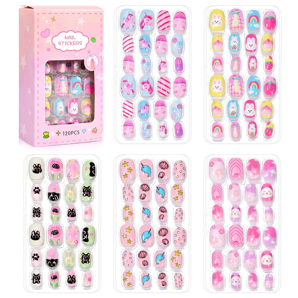 Magical Nail Party – 120PCS Cute Cartoon Nails for Girls with Colorful Festival Vibes