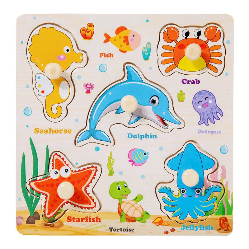 Montessori Baby Toys Wooden 3d Puzzle Cartoon Animal Intelligence Jigsaw Puzzle Early Learning Educational Toys for Children