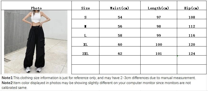 Women Casual Joggers Tech Pants Solid Low Waist Pants Drawstring Wide Leg Baggy Trousers Y2k Streetwear Oversize Sweatpants