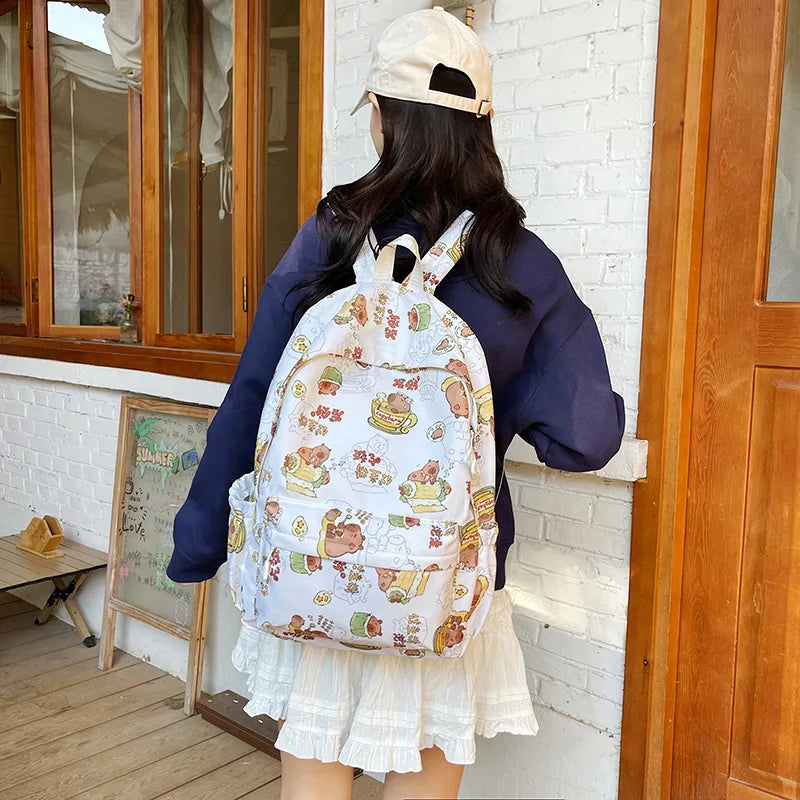 Capybara Campus Buddy – Kawaii Cartoon Laptop Backpack with Room to Spare!