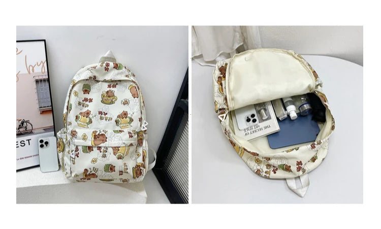 Capybara Campus Buddy – Kawaii Cartoon Laptop Backpack with Room to Spare!