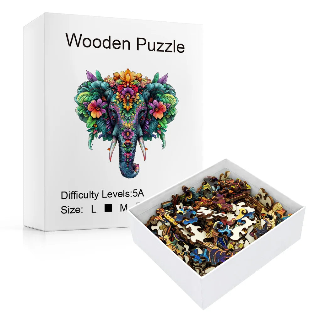 New! Colorful Elephant Premium Wooden Puzzle in Exquisite Gift Box | Perfect Holiday & Birthday Gift – Fun, Mindful, and Decor-W