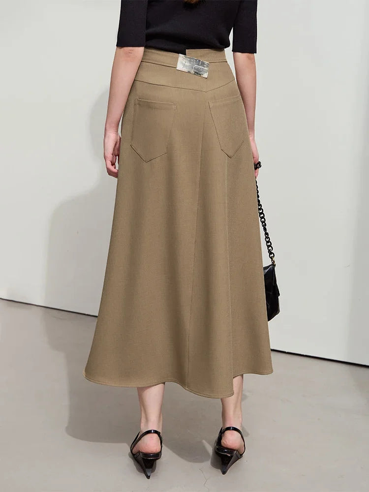 Amii Minimalist Spring New Commuter Asymmetrical Oblique Placket Split Skirt Non Ironing Anti Wrinkle A Shape Skirt 12551003