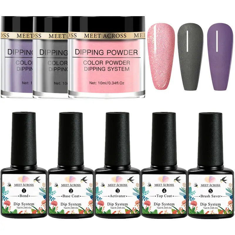 8 Colors Dip Powder Nail Set – Classic Nude Pink & Glitter Collection for DIY Salon Nails