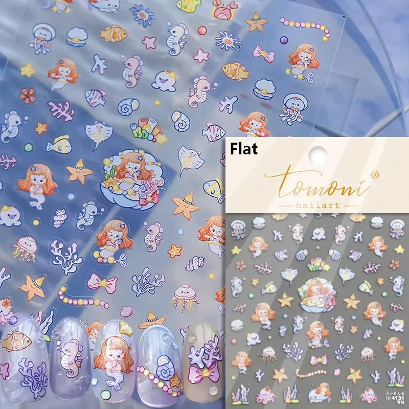 Colorful & Fun Beach Bloom Nail Art – 5D Stickers with Coral, Petals & Ocean Charms