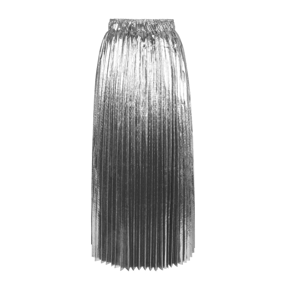 SISHION 2025 New Spring Shiny Long Midi Skirts for Women SS0039 Elastic Waist Metallic Elegant Fashion Golden Black Pink Skirt