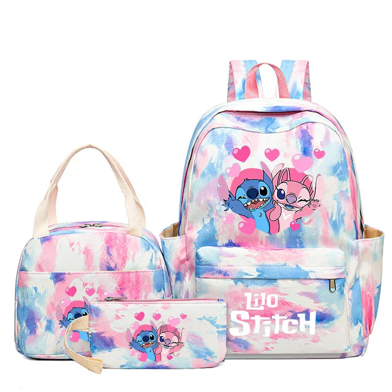 Lilo & Stitch Cartoon Backpack Set – 3-Piece Schoolbook Combo with Lunch Bag for Kids & Teens