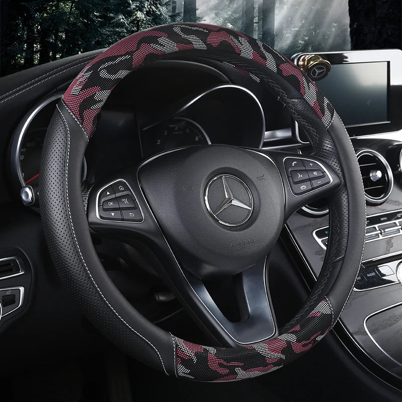 3D Camouflage Print Steering Wheel Cover  Durable Leather Cover with Anti-Slip Lining, Fit for 14.5"-14.8"