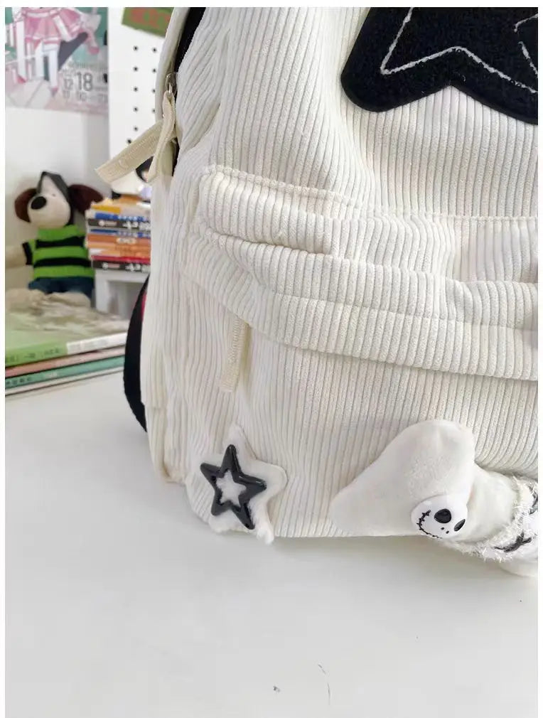 Starry Y2K Corduroy Backpack – Big Space, Bold Style for Trendy Teens!