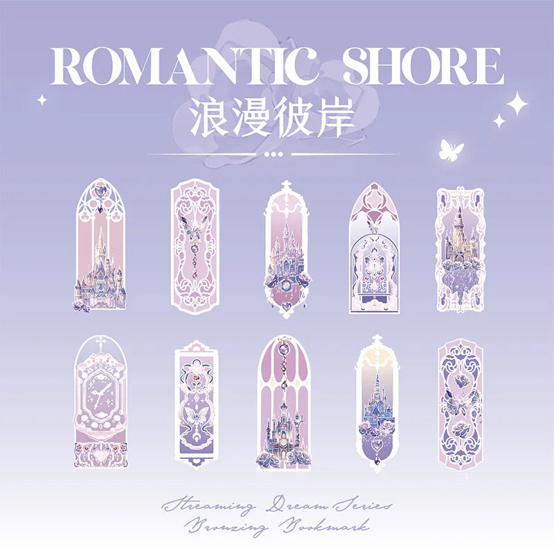 Fluorescent Dream Bookmark Set – 10pcs Kawaii PVC Page Markers & Message Cards for Stationery Lovers