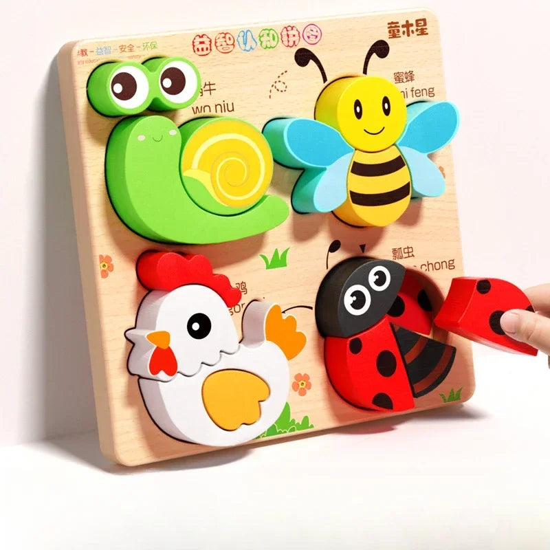 Animal Traffic Puzzles Toys for Kids Montessori Cartoon 3D Wooden Jigsaw Early Learning Educational Cognitive Game Children Gift